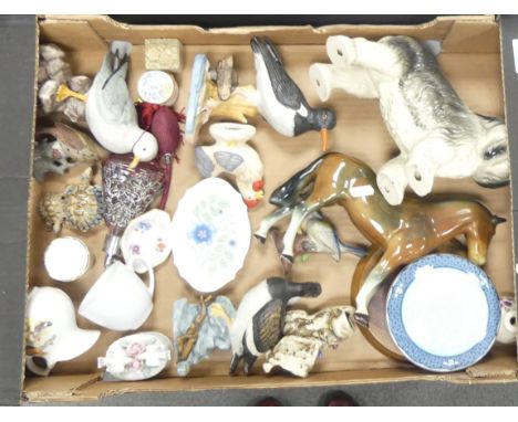 Mixed ceramics to include gloss unmarked horse, old English sheep dog, Wade tortiose, birds Wedgwood Clementine pin tray Etc 