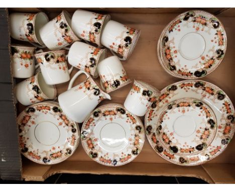 Sutherland Art China, Victorian Tea Service including Teacup and Saucer Trios, Milk Jug, Bread Plate (1 Tray)