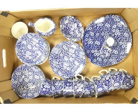 Burleigh 'Calico' part tea set to include nine teacups, eight saucers, four side plates, two bowls, sugar bowl, milk jug, two