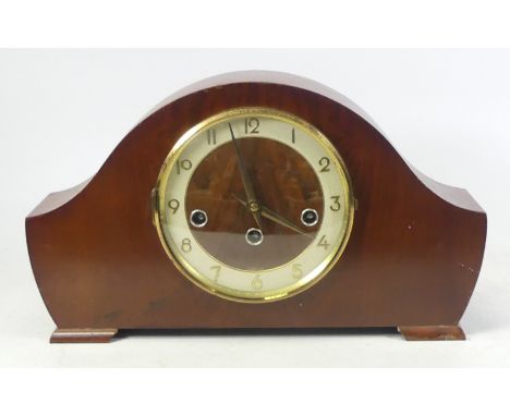Wooden Mantel Clock made in Germany complete with key (untested) 35cm wide x 20cm Tall