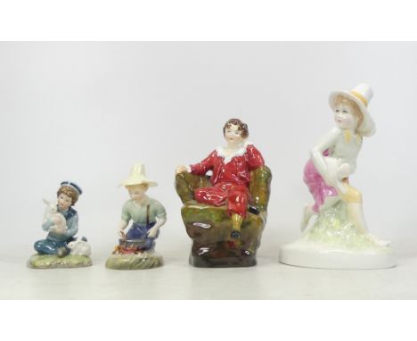 Four Ceramic Figures, Reg Johnson Boy in Red, Royal Doulton Tom Tom The Pipers Son HN3032, River Boy HN2128 and one Royal Osb