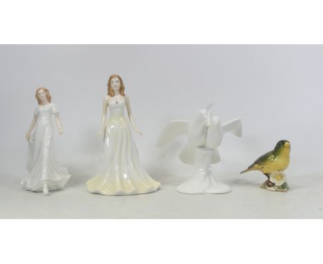 Four Ceramic Figures, inlcudes Royal Doulton Pearl HN4975, Friendship HN3491, Always and Forever and Beswick Greenfinch 2105 