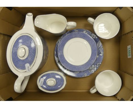 Wedgwood, Frances Blue pattern tea for two set includes teapot, milk jug, sugar bowl and two tea duos.