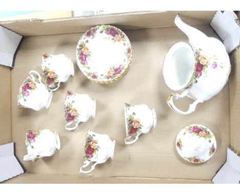 Royal Albert Old Country Roses Part Tea Set to include teapot, six teacups, six saucers (13)(1Tray)