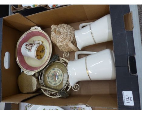 Mixed collection of items to include a Ye Daintee Laydee teapot, musical coronation tankard, ladies dressing table items etc 
