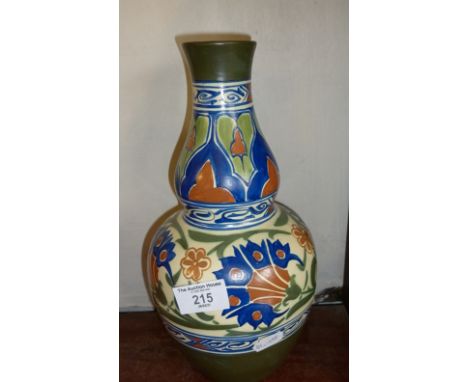 Art Deco gouda design pottery double gourd vase by James Plant of Hanley