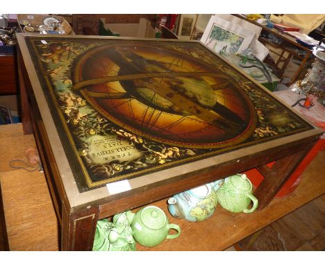 Retro 1970's/1980's coffee table with printed antiquarian-style map top