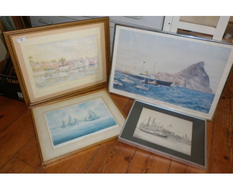 Four various prints of boats and ships including a Sandy Gore print of Weymouth