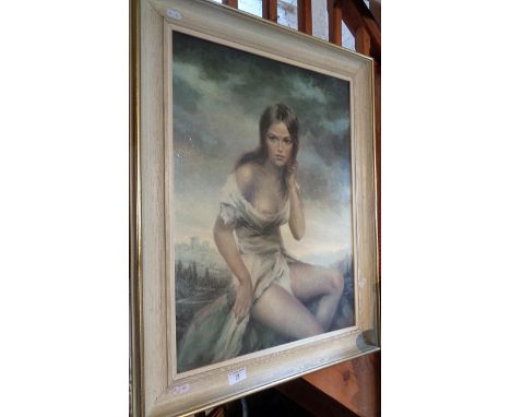 1960's retro colour print on canvas of a female by VINCIATA, titled "Broken Silence", 29" x 22" original frame