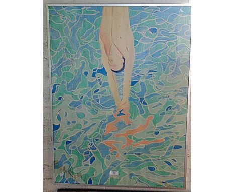 A coloured print after David Hockney of 'The Diver' 35" x 26" (watermarked)