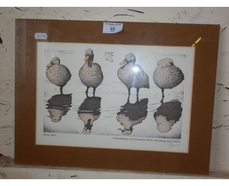 A Simon Drew print of ducks, signed in pencil