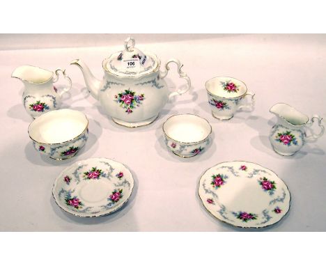 Royal Albert 'Tranquillity' pattern china part tea service, rose decorated 