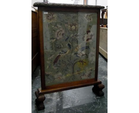 Mahogany fire screen having gros-point needlework panel 