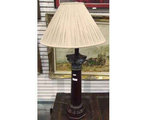 Table lamp in the form of a Corithian column, in mahogany and brass 