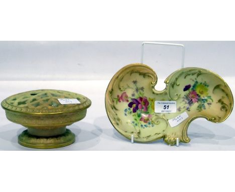 Royal Worcester 'Blush Ivory' trinket dish decorated with flowers and a Royal Worcester pot-pourri vase with lid (2) 