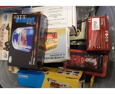 Quantity of Corgi, Classic and other diecast vehicles including fire engine, buses, etc. (1 box) 