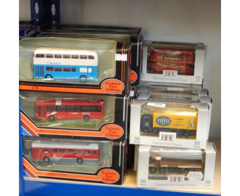 Collection of Exclusive First Edition diecast model buses and lorries in window boxes 