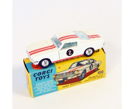 Corgi diecast model of Ford Mustang Fastback 2+2 competition model, white with red stripes (boxed)  CONDITION REPORT: Good co