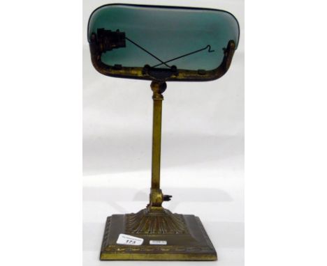 20th century green glass and brass desk lamp, 36cm high