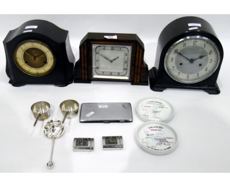 Three 20th century mantel clocks to include Enfield &amp; Smiths and a quantity of collectables including two Victorian silve