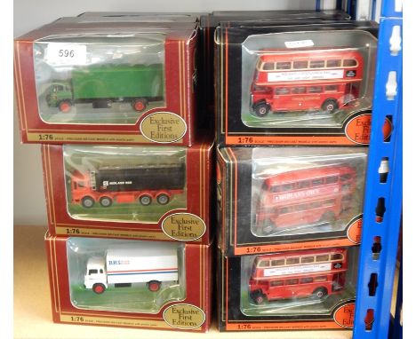 Collection of Exclusive First Edition diecast model buses and lorries in window boxes 