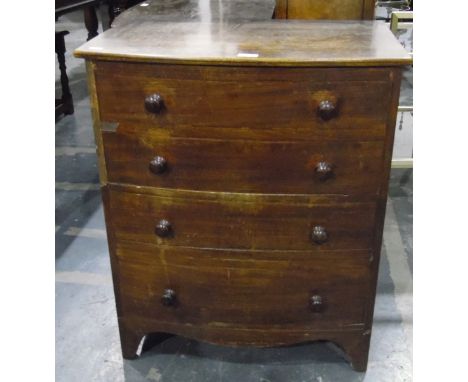 19th century mahogany bowfront commode with dummy drawers, the top rising to reveal original fitted interior with pot, raised