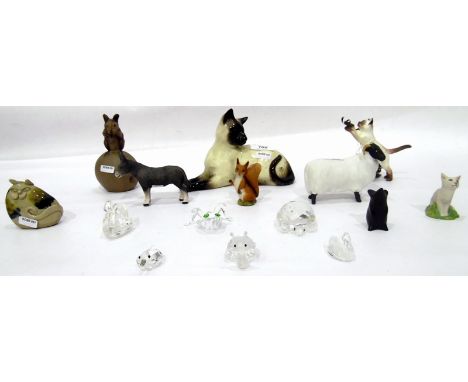 Beswick model Siamese cat, a Poole pottery model mouse on an apple, a Beswick pottery sheep, various Swarovski crystal and ot