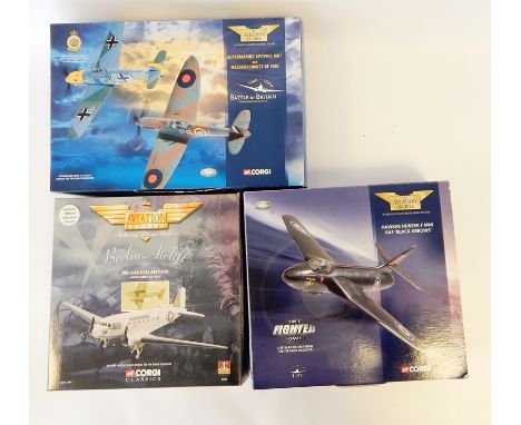 Collection of Corgi 'The Aviation Archive' editions to include Hawker Hunter, Douglas C-47A Sky Train and Super Marine Spitfi