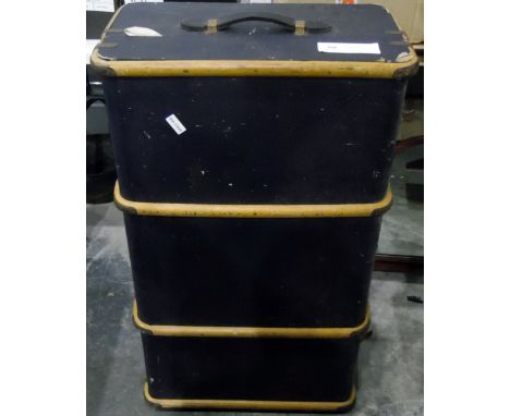 Large canvas, wooden banded school trunk and table lamps