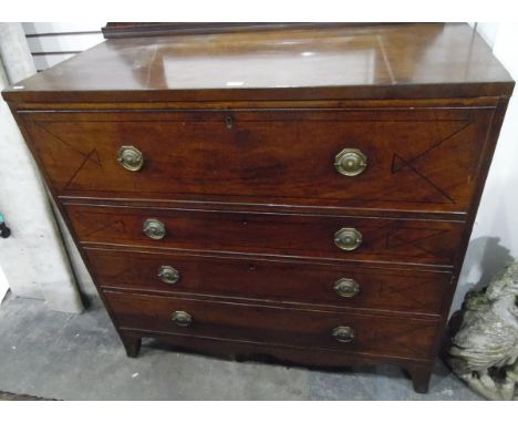 Georgian mahogany secretaire chest of drawers, the top with deep drawer, with fitted interior of pigeonholes and small drawer