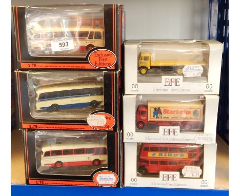 Collection of Exclusive First Edition diecast model buses and lorries in window boxes 