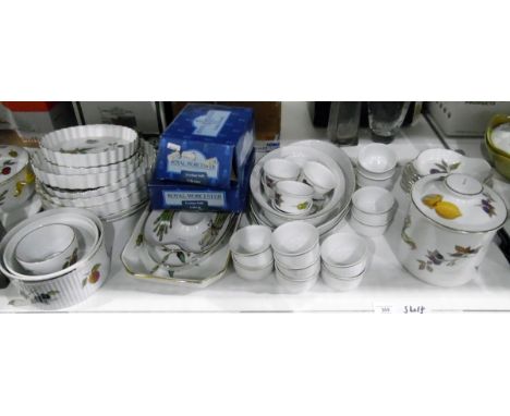 Quantity of Royal Worcester 'Evesham' including flan dishes, souffle dishes, serving dishes, ramekins, biscuit barrel, boxed 