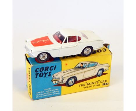 Corgi diecast model of "The Saint's" car, Volvo P.1800, No.258, white with red Saints label to bonnet and red seats (boxed)  