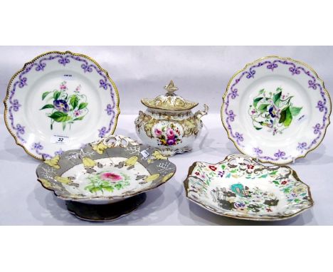 Limoges trinket dish, floral decorated, a Royal Crown Derby oval dish, RD No.710700, another Royal Crown Derby square-shaped 