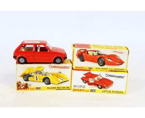 Quantity of Dinky diecast Speed Wheels cars to include Alfa Romeo, Lotus Europa and McLaren M8A Can Am (boxed) together with 