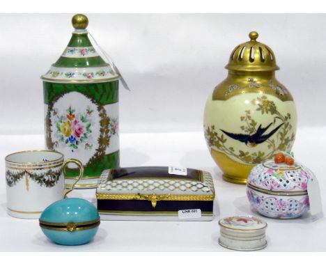 Spode two-handled lidded pot, a Limoges France trinket dish and various other continental china 