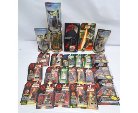 Assortment of Hasbro / Kenner Star Wars sealed Episode 1 Carded 3&amp;3/4 action Figures, plus 12" Darth Maul. Condition Good