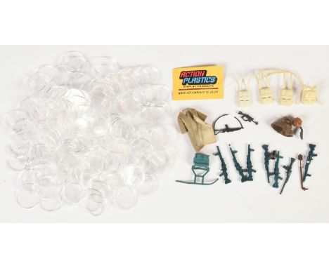Assortment of Kenner Star Wars vintage accessories, weapons, figure stands and a severed Weequay head. Condition Fair to Good