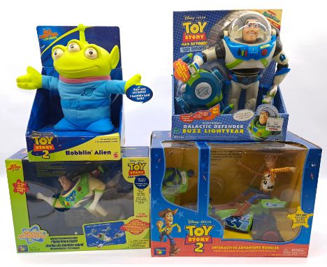 Hasbro, Mattel, Thinkway Disney Toy Story Group including: Buzz Lightyear Flying Room Guard, Interactive Adventure Buddies, E