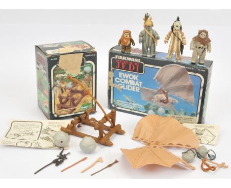 Kenner Star Wars vintage complete opened Ewok Assault Catapult, Ewok Combat Glider with Chief Chirpa, Wicket, Logray &amp; Te