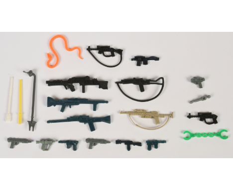 Kenner Star Wars vintage accessories inc Blasters, pistols, Rifles, Yoda Snake, Yellow Lightsaber, Rancor Keeper stick (chewe
