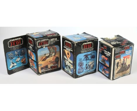 Kenner / Palitoy Star Wars vintage boxed opened Mini-Rigs: One Man Sail Skiff (no inserts), AST-5 (inserts, used decal sheet,