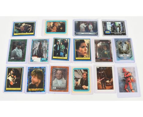 Topps Star Wars trading cards, to include vintage and modern, within plastic protective sleeves. Good to Good Plus. See photo