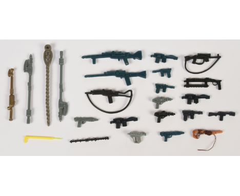 Kenner Star Wars vintage accessories inc Blasters, pistols, Rifles, Yoda Cane, Yellow Lightsaber. Condition mostly Good to Go