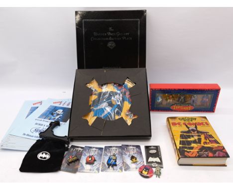 Warner Bros, DC Comics Batman collectibles group including: Origins of Batman Plate LE 2500, The Golden Age of DC Comics 1st 