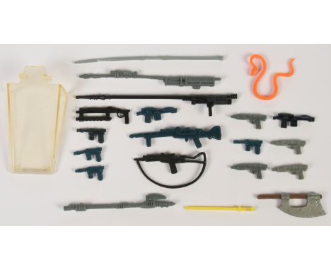 Kenner Star Wars vintage accessories inc Blasters, pistols, Rifles, Yoda Snake, X-Wing Canopy, Gamorrean Axe. Condition Good 