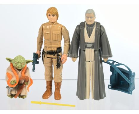 Kenner Star Wars vintage loose complete action figures Yoda (Orange snake, light green skin), Luke Skywalker Bespin fatigues 