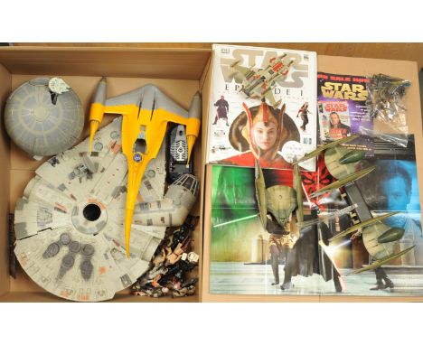 Assortment of Kenner Star Wars modern Power of the Force incomplete 3&amp;3/4 ships and figures, plus micromachines Death Sta
