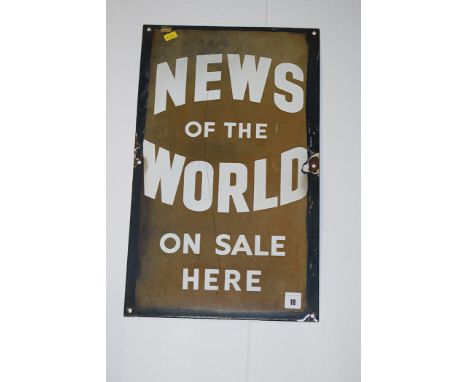'News Of The World' enamel advertising sign, 31 x 51cms.