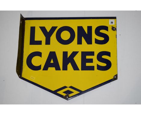 'Lyons Cakes' enamel advertising sign, double sided, 45 x 40cms.